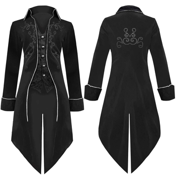 Vyriškas retro paltas su punk stiliaus ir viduramtiškais įtaka, vintage stilius (Pagrindinė medžiaga: Spandex; Audinio pavadinimas: Soft nini; Stilius: Vintage; Stiliaus detalės: aukštos temperatūros klostavimas; Gamyba: aukštos temperatūros formavimas)