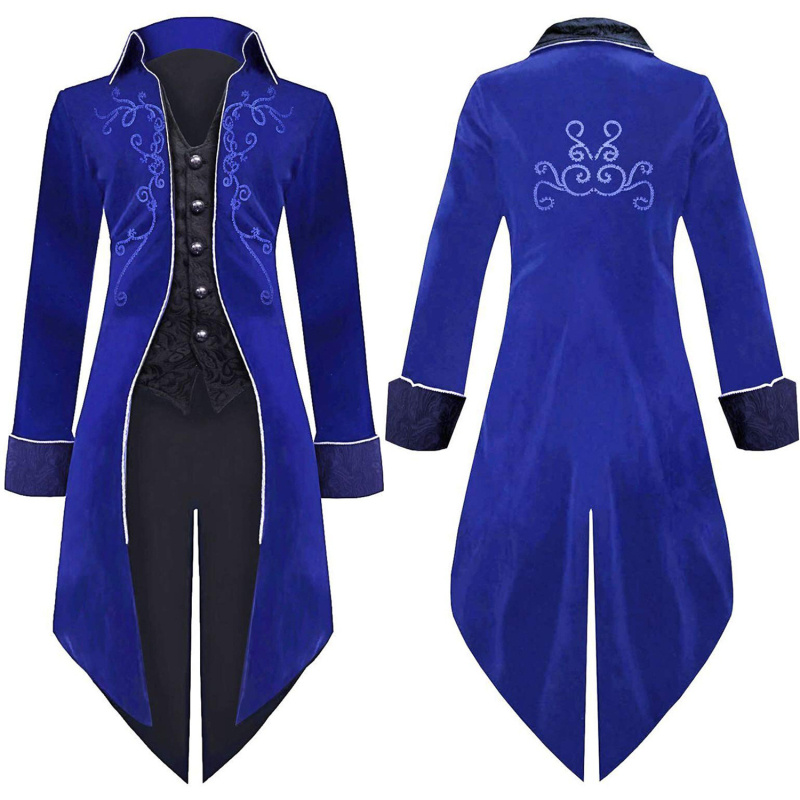 Vyriškas retro paltas su punk stiliaus ir viduramtiškais įtaka, vintage stilius (Pagrindinė medžiaga: Spandex; Audinio pavadinimas: Soft nini; Stilius: Vintage; Stiliaus detalės: aukštos temperatūros klostavimas; Gamyba: aukštos temperatūros formavimas)