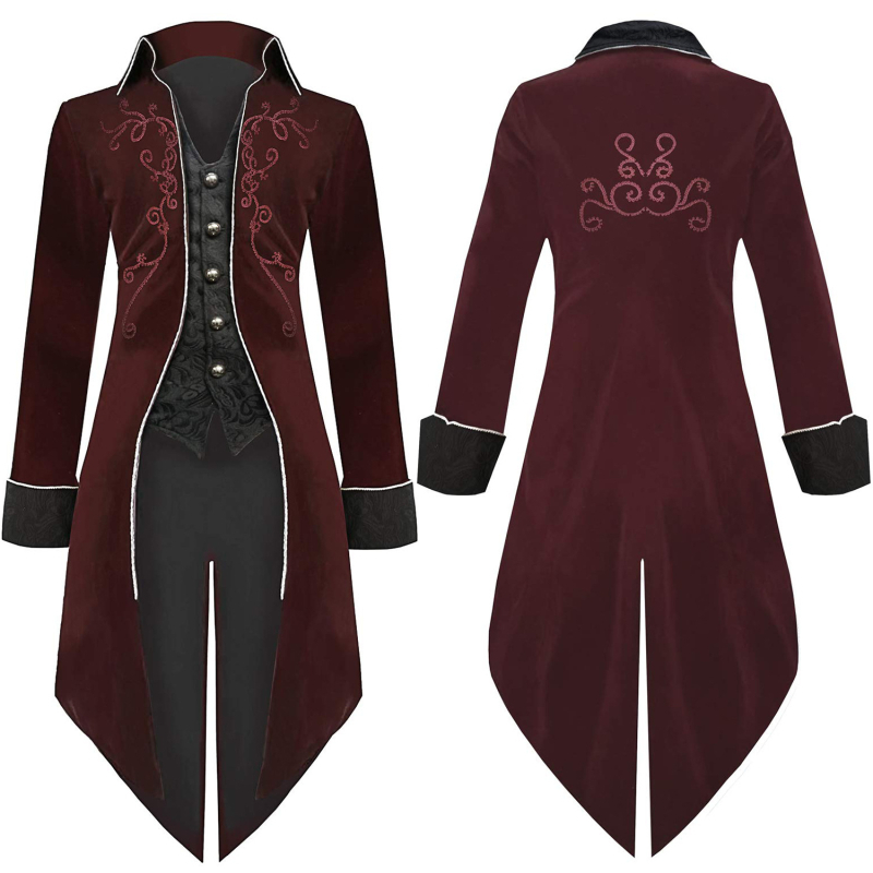 Vyriškas retro paltas su punk stiliaus ir viduramtiškais įtaka, vintage stilius (Pagrindinė medžiaga: Spandex; Audinio pavadinimas: Soft nini; Stilius: Vintage; Stiliaus detalės: aukštos temperatūros klostavimas; Gamyba: aukštos temperatūros formavimas)