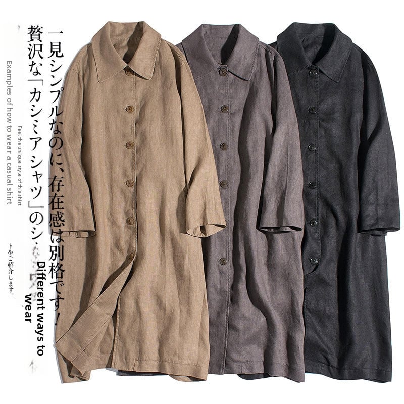 Lenvászon windbreaker kabát gallérral, középmagas hossz, 3/4-es ujjú, 95% len tartalom