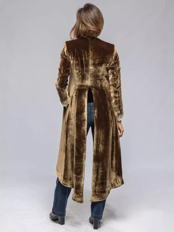 Koreai velúr hosszú kardigán, reveres gallér, bő szabás, hosszú fazon, panelvarrás