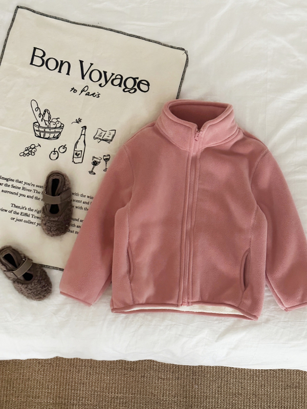 Geacă de iarnă pentru copii, căptușeală din fleece, stil coreean, închidere cu fermoar, lungime scurtă, material poliester