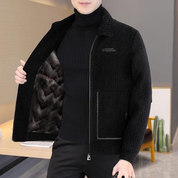 Ανδρικό χειμερινό μπουφάν από μαλλί με επένδυση φλίς, χοντρό, με γιακά τύπου πέτο και κουκούλα
