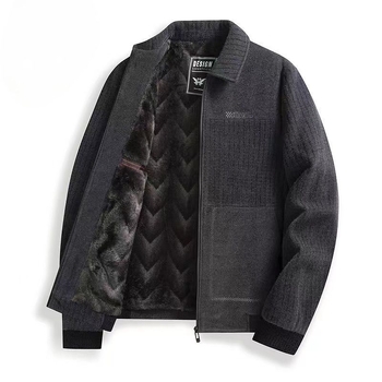 Ανδρικό χειμερινό μπουφάν από μαλλί με επένδυση φλίς, χοντρό, με γιακά τύπου πέτο και κουκούλα