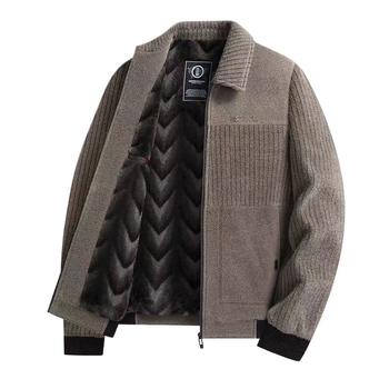 Ανδρικό χειμερινό μπουφάν από μαλλί με επένδυση φλίς, χοντρό, με γιακά τύπου πέτο και κουκούλα