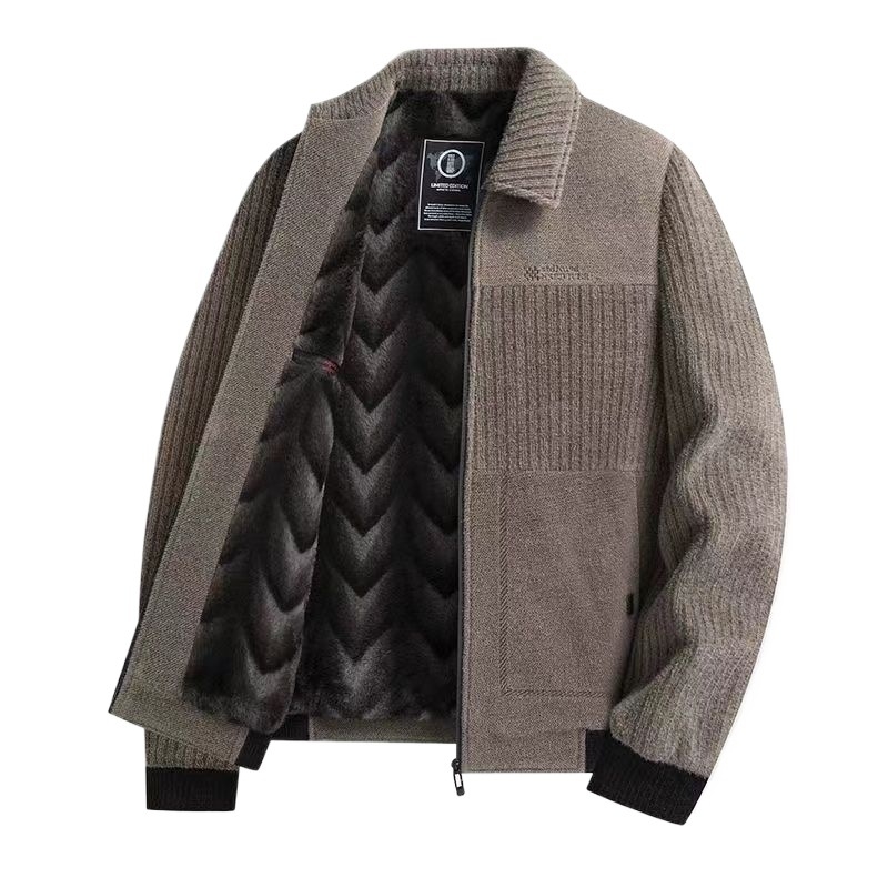 Ανδρικό χειμερινό μπουφάν από μαλλί με επένδυση φλίς, χοντρό, με γιακά τύπου πέτο και κουκούλα