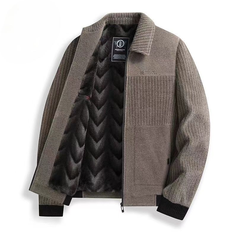 Ανδρικό χειμερινό μπουφάν από μαλλί με επένδυση φλίς, χοντρό, με γιακά τύπου πέτο και κουκούλα