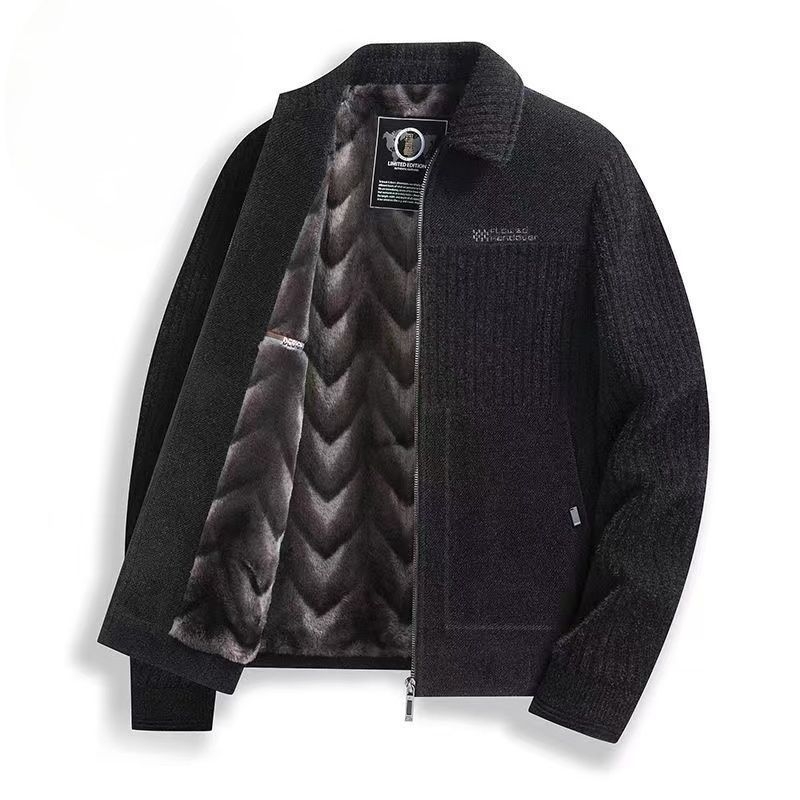 Ανδρικό χειμερινό μπουφάν από μαλλί με επένδυση φλίς, χοντρό, με γιακά τύπου πέτο και κουκούλα