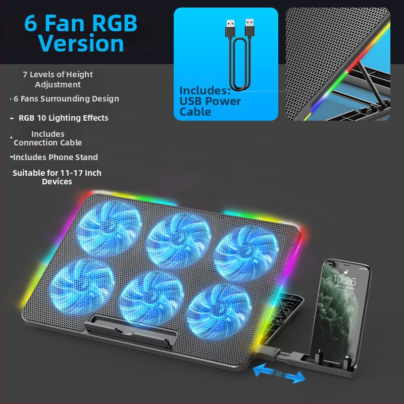 Q6 Nešiojamojo kompiuterio aušinimo pagrindas, oro aušinimas, 2 ventiliatoriai, žaidimų nešiojamiems