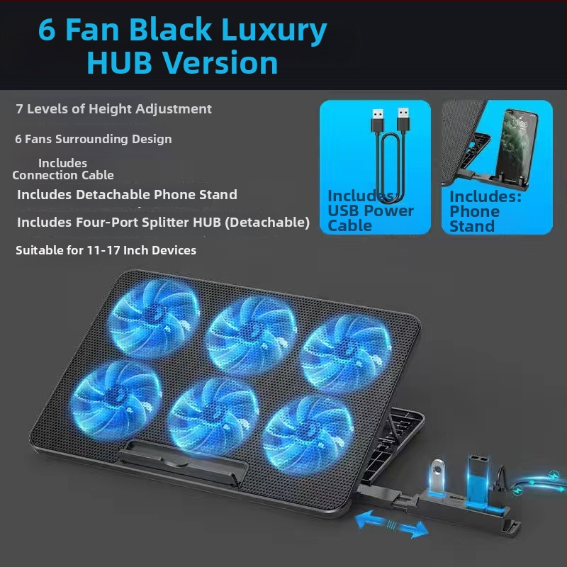 Q6 Nešiojamojo kompiuterio aušinimo pagrindas, oro aušinimas, 2 ventiliatoriai, žaidimų nešiojamiems