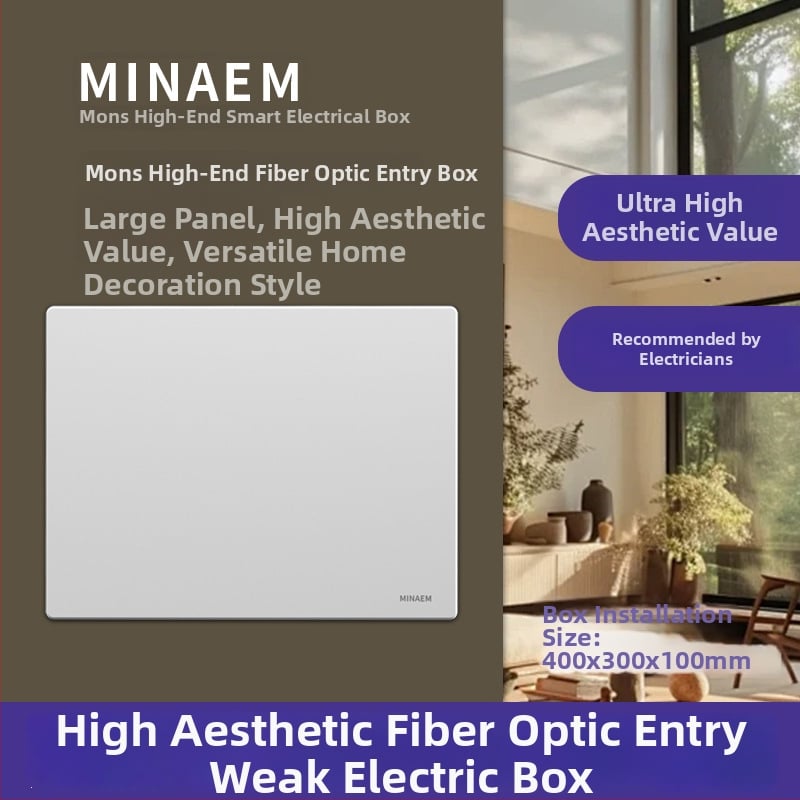 Cutie încastrată pentru joasă tensiune, cu modul multimedia pentru fibră optică, pentru utilizare în interior. Brand Minaem/Monsan. Carcasă și capac din ABS.