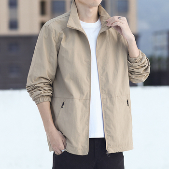 Мъжко яке в корейски стил, тънко, стояща яка, еднобортно закопчаване, за есен