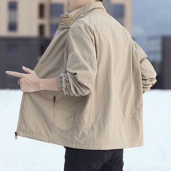 Мъжко яке в корейски стил, тънко, стояща яка, еднобортно закопчаване, за есен