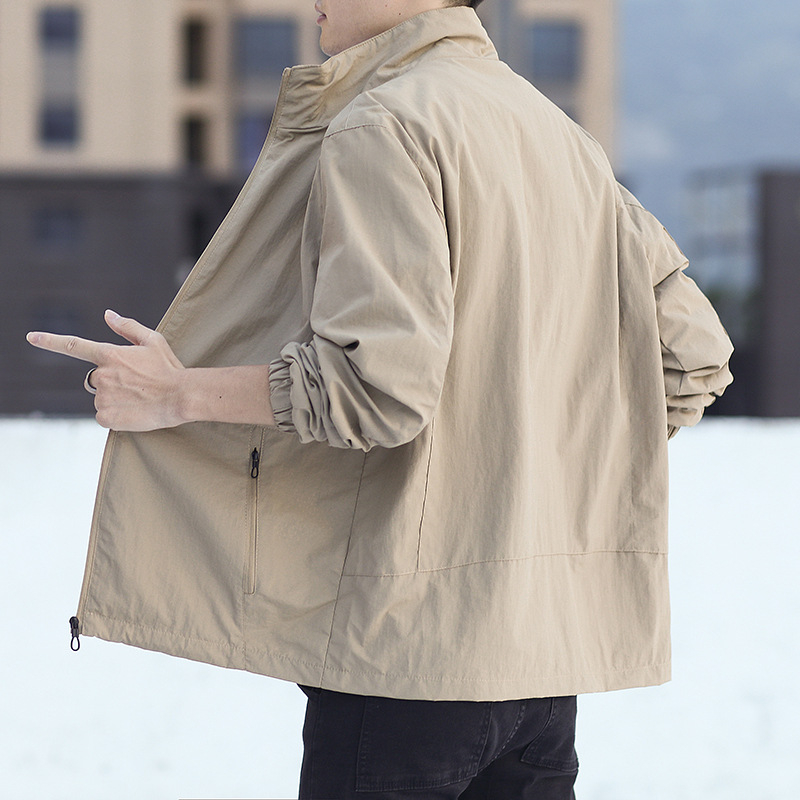 Мъжко яке в корейски стил, тънко, стояща яка, еднобортно закопчаване, за есен