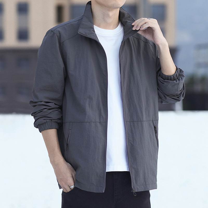 Мъжко яке в корейски стил, тънко, стояща яка, еднобортно закопчаване, за есен