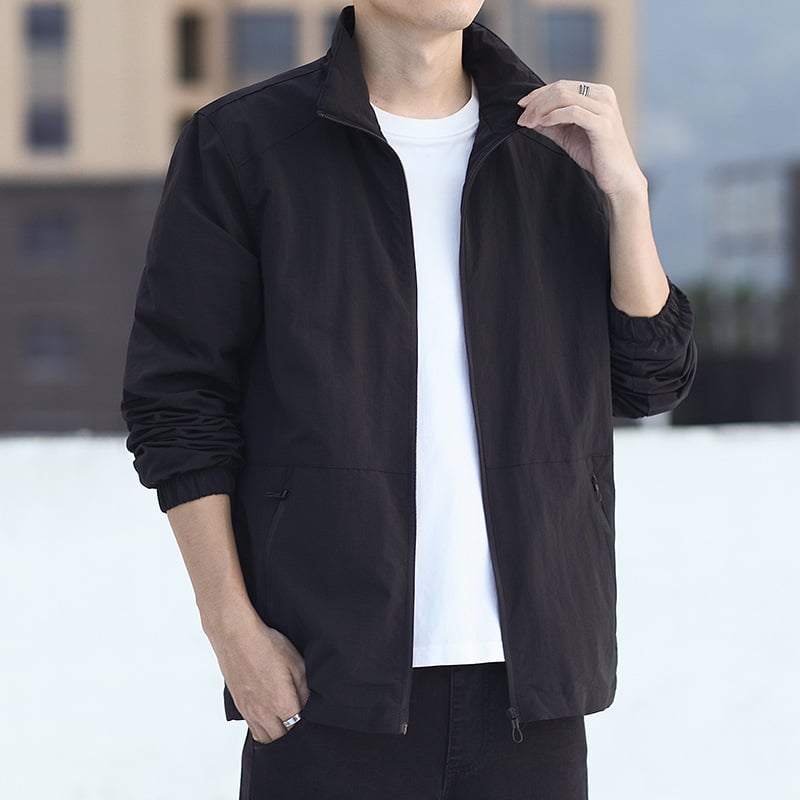 Мъжко яке в корейски стил, тънко, стояща яка, еднобортно закопчаване, за есен