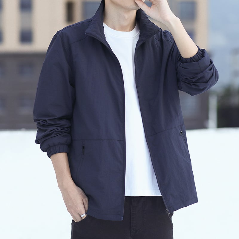 Мъжко яке в корейски стил, тънко, стояща яка, еднобортно закопчаване, за есен