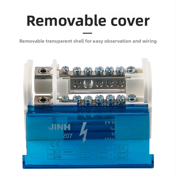 Jinghong/JINH augstas strāvas sliedes savienojuma kastīte – misiņš, viens ievads – vairāki izejas, daudzpakāpju un vienpakāpju versijas, modeļi 207, 407, 411, 415, 412, elektroapgādei un izplatīšanai