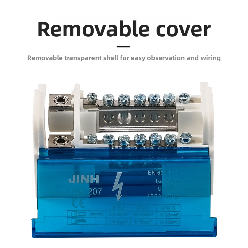 Jinghong/JINH augstas strāvas sliedes savienojuma kastīte – misiņš, viens ievads – vairāki izejas, daudzpakāpju un vienpakāpju versijas, modeļi 207, 407, 411, 415, 412, elektroapgādei un izplatīšanai