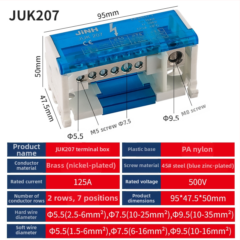 Jinghong/JINH augstas strāvas sliedes savienojuma kastīte – misiņš, viens ievads – vairāki izejas, daudzpakāpju un vienpakāpju versijas, modeļi 207, 407, 411, 415, 412, elektroapgādei un izplatīšanai