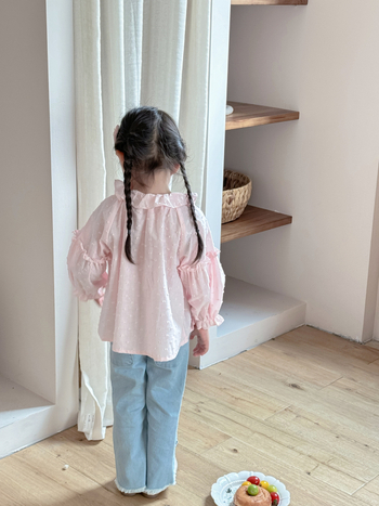 Gyerekeknek szóló jacquard ing virágos díszítéssel - koreai stílus, reveres gallér, 95% pamut