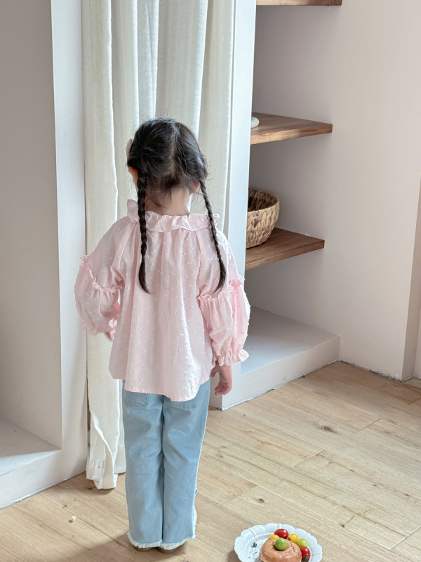 Gyerekeknek szóló jacquard ing virágos díszítéssel - koreai stílus, reveres gallér, 95% pamut