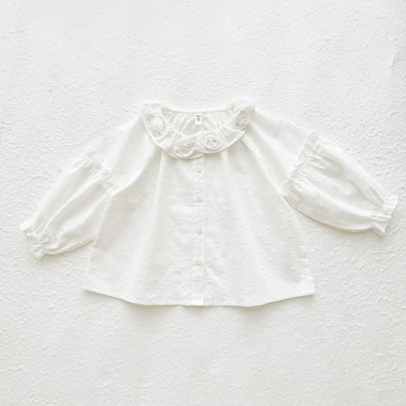 Gyerekeknek szóló jacquard ing virágos díszítéssel - koreai stílus, reveres gallér, 95% pamut