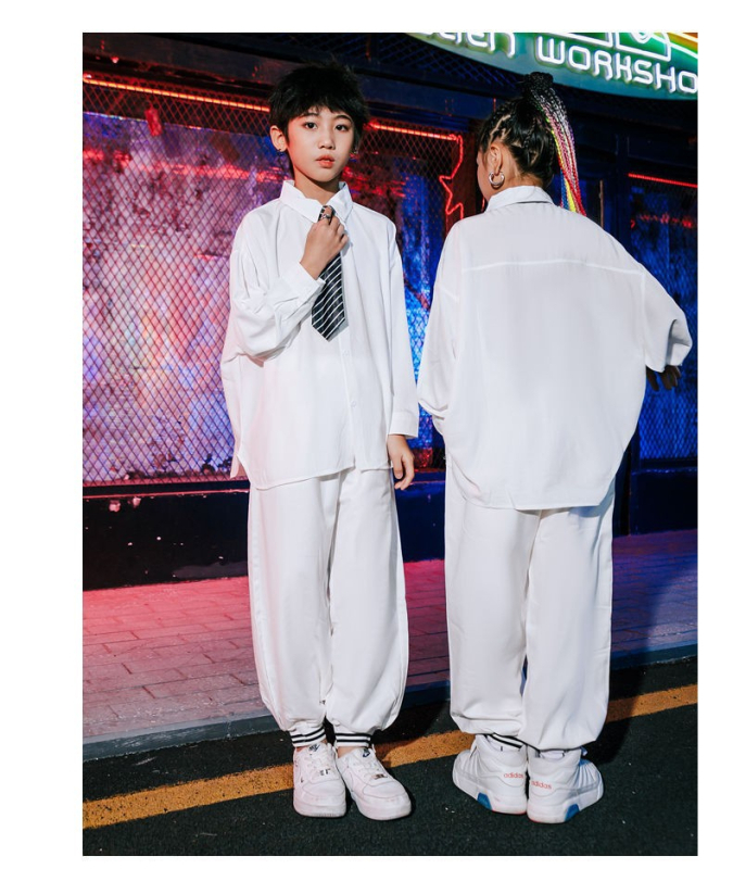 Gyerekek utcai tánc ing, álló gallér, hosszú ujjú, pamut-poliészter keverék, uniszex (álló gallér; hosszú ujjú; pamut-poliészter keverék; uniszex)