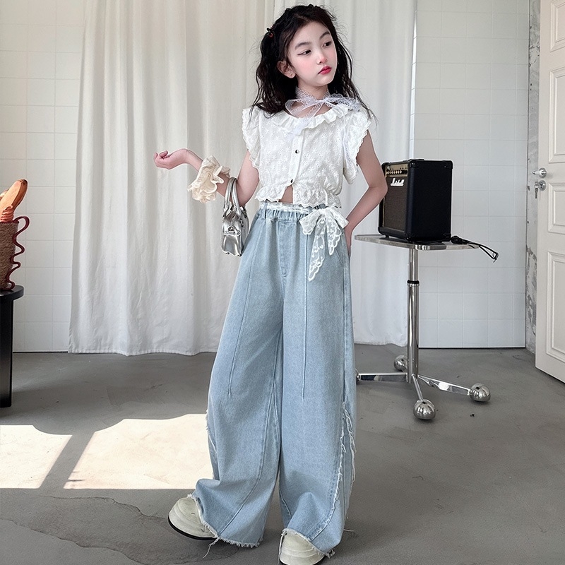 Set de două piese pentru fete, din bumbac, stil coreean, 70% bumbac, vara 2025