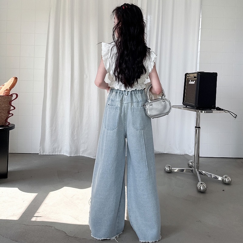 Set de două piese pentru fete, din bumbac, stil coreean, 70% bumbac, vara 2025