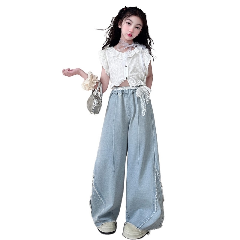 Set de două piese pentru fete, din bumbac, stil coreean, 70% bumbac, vara 2025