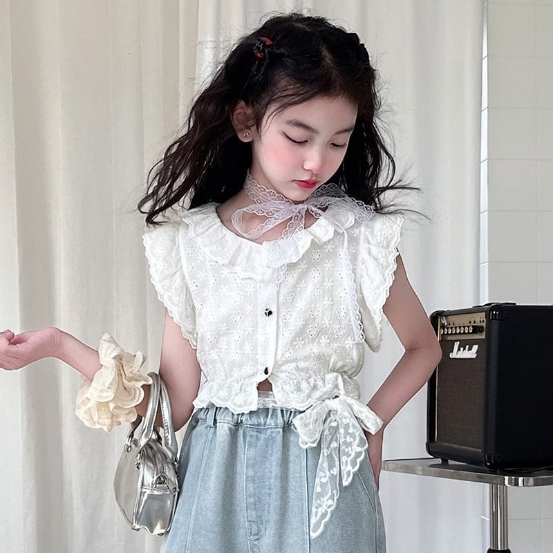 Set de două piese pentru fete, din bumbac, stil coreean, 70% bumbac, vara 2025