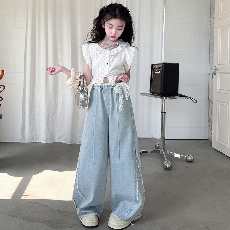 Set de două piese pentru fete, din bumbac, stil coreean, 70% bumbac, vara 2025