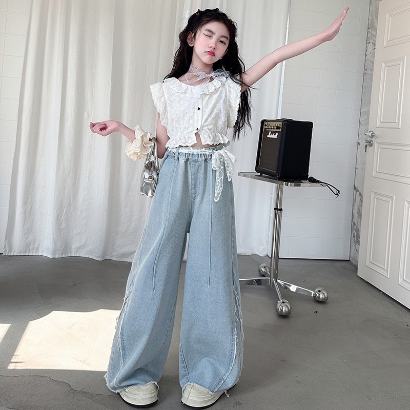 Set de două piese pentru fete, din bumbac, stil coreean, 70% bumbac, vara 2025