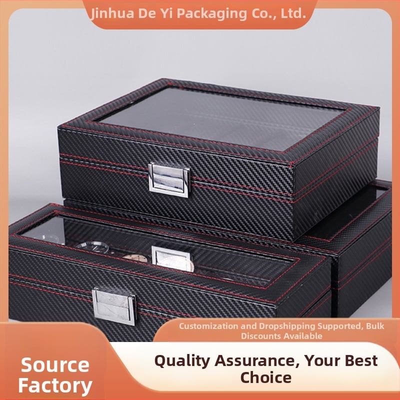 Κουτί ρολογιών από ανθρακονήματα και PU δέρμα — συνθετικά υλικά; θήκη αποθήκευσης ανθεκτική στη σκόνη; κουτί συσκευασίας; προέλευση Κίνα (Jinhua, Zhejiang); κωδικός προϊόντος 2018082901