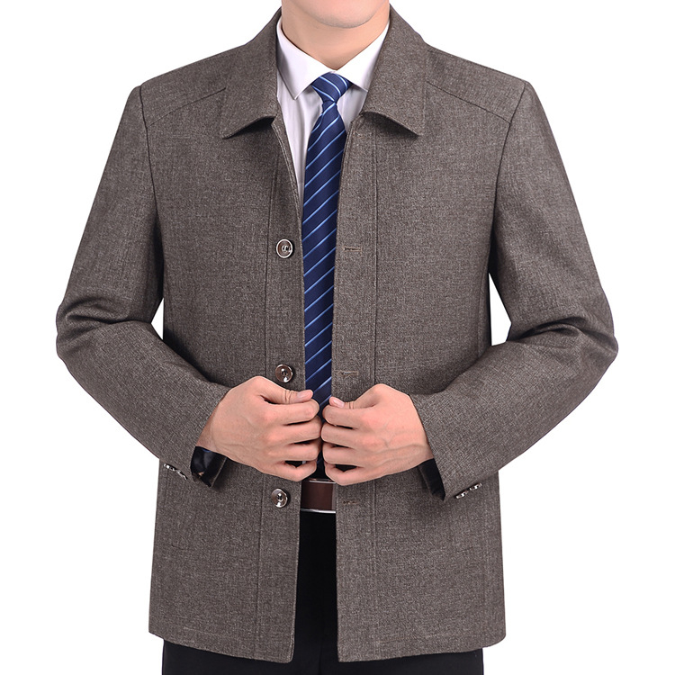 Férfi poliészter dzseki, gallérral, laza szabás, egysoros gombolás, casual stílus