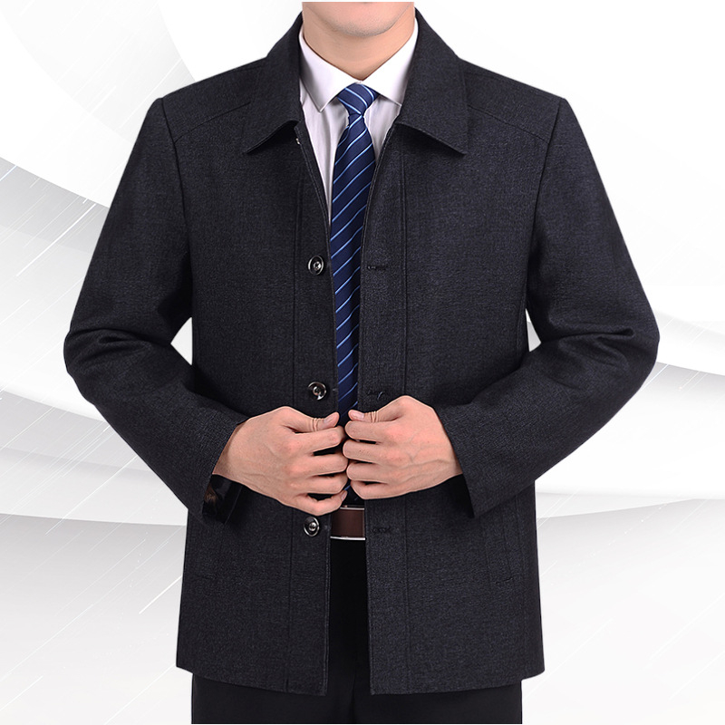 Férfi poliészter dzseki, gallérral, laza szabás, egysoros gombolás, casual stílus