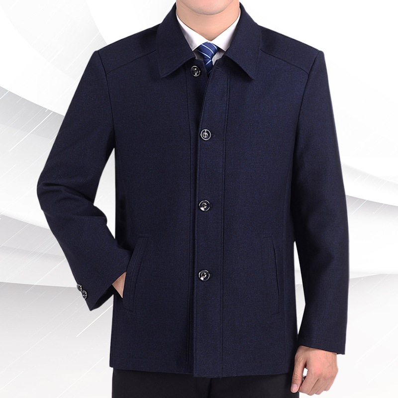 Férfi poliészter dzseki, gallérral, laza szabás, egysoros gombolás, casual stílus