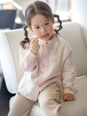 Babystormi Gyermekeknek szóló 100% len hosszú ujjú ing, álló gallér, uniszex, tavasz-nyár-ősz