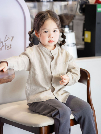 Babystormi Gyermekeknek szóló 100% len hosszú ujjú ing, álló gallér, uniszex, tavasz-nyár-ősz