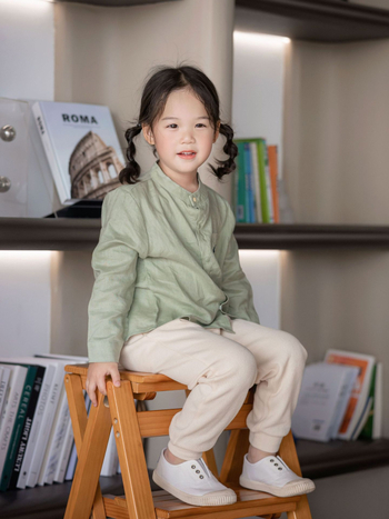 Babystormi Gyermekeknek szóló 100% len hosszú ujjú ing, álló gallér, uniszex, tavasz-nyár-ősz