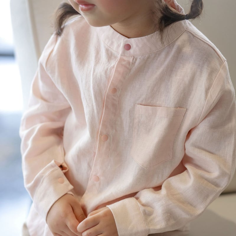 Babystormi Gyermekeknek szóló 100% len hosszú ujjú ing, álló gallér, uniszex, tavasz-nyár-ősz