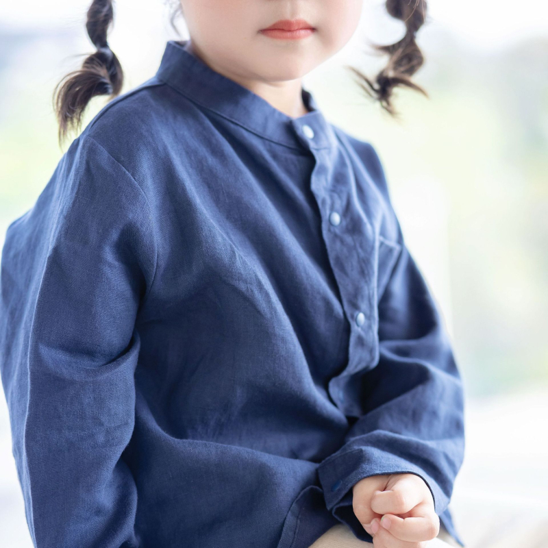 Babystormi Gyermekeknek szóló 100% len hosszú ujjú ing, álló gallér, uniszex, tavasz-nyár-ősz