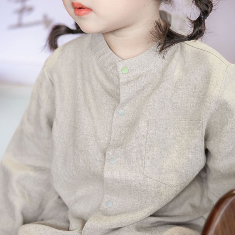 Babystormi Gyermekeknek szóló 100% len hosszú ujjú ing, álló gallér, uniszex, tavasz-nyár-ősz