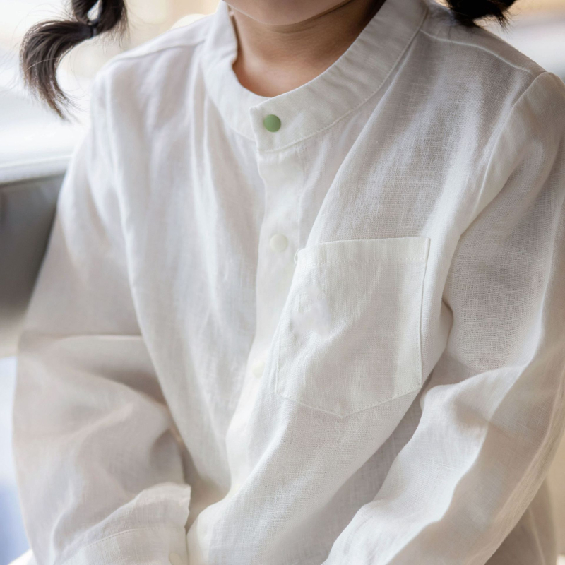 Babystormi Gyermekeknek szóló 100% len hosszú ujjú ing, álló gallér, uniszex, tavasz-nyár-ősz