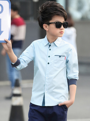 Fiúknak szóló hosszú ujjú gyermeking, 100% pamut, galléros, pöttyös mintázat, 8+ éveseknek, tavasz–ősz