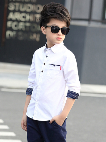 Fiúknak szóló hosszú ujjú gyermeking, 100% pamut, galléros, pöttyös mintázat, 8+ éveseknek, tavasz–ősz