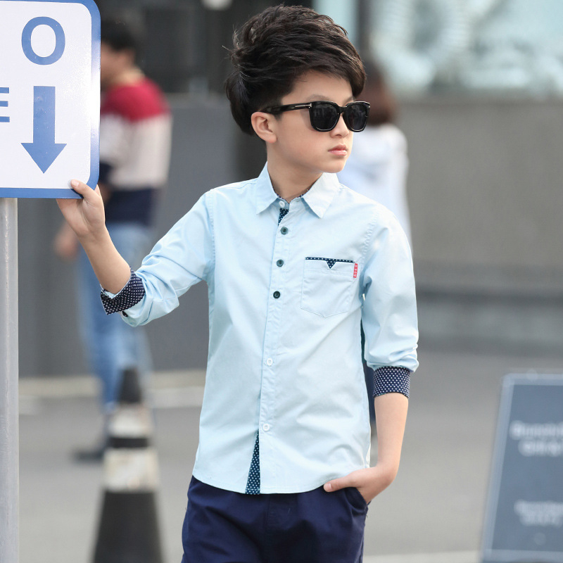 Fiúknak szóló hosszú ujjú gyermeking, 100% pamut, galléros, pöttyös mintázat, 8+ éveseknek, tavasz–ősz