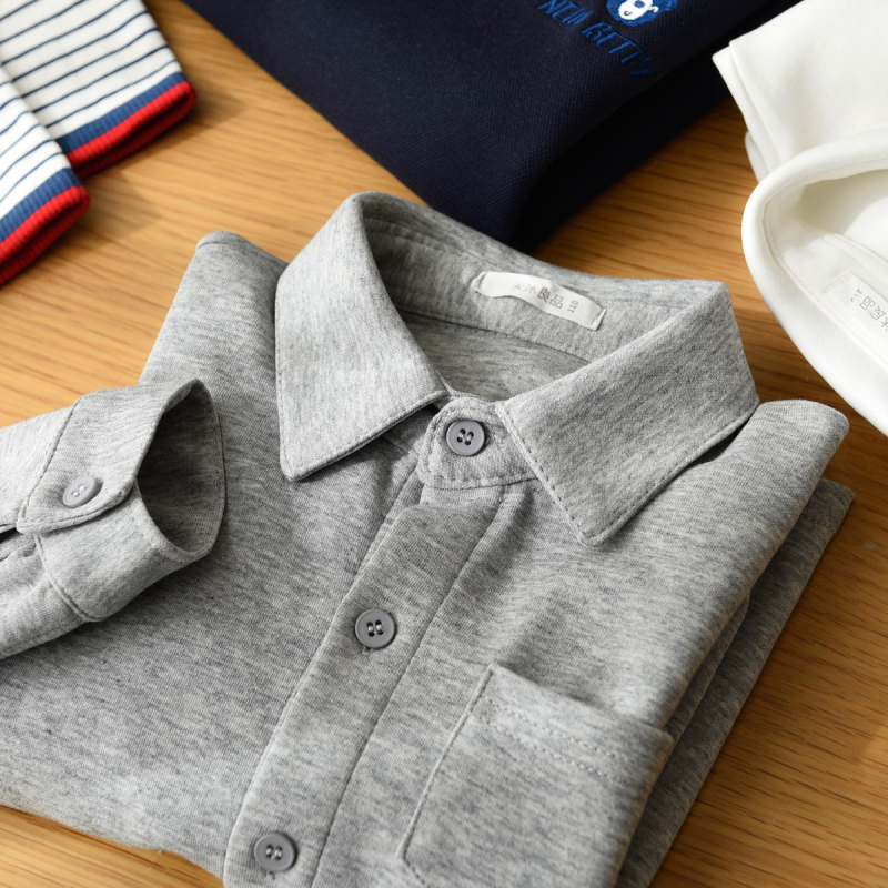 Ученическа памучна плетена риза за училище, унисекс, дълъг ръкав, едноцветна, подходяща за пролет и есен