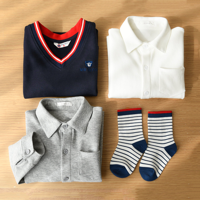 Ученическа памучна плетена риза за училище, унисекс, дълъг ръкав, едноцветна, подходяща за пролет и есен